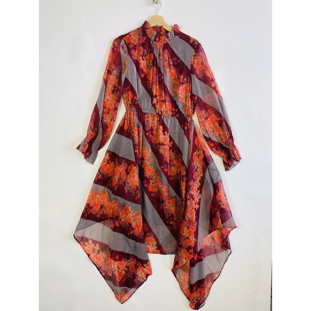NEW Soft Surroundings Woodland Manor Dress Women XS Maroon‎ Floral Chiffon Maxi